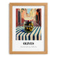 Olives – Italian Outdoor Café Scene, Canned Vegetables Print, set in oak frame