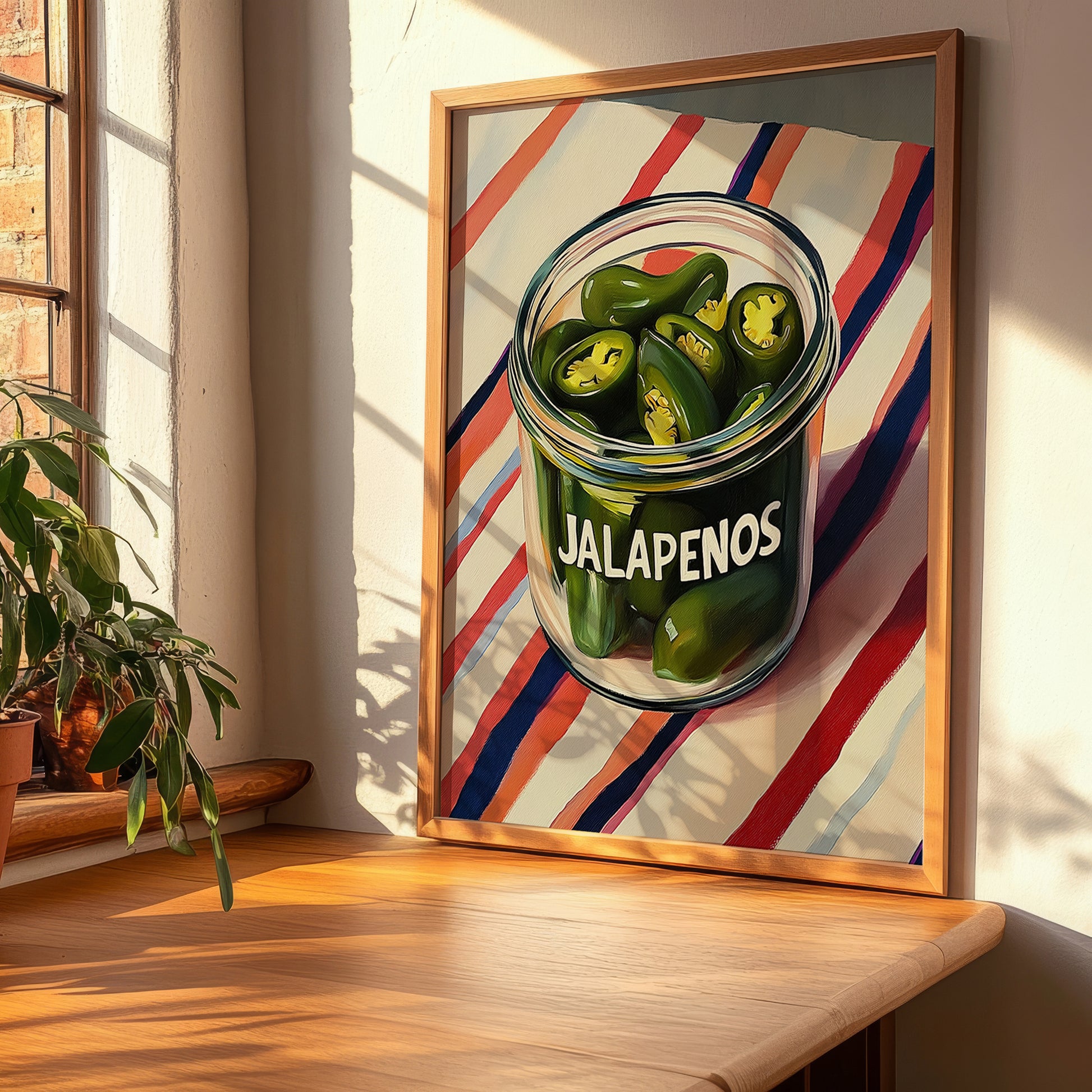 Jalapenos – on Striped Tablecloth, Bbq Painting, clean layout with no caption
