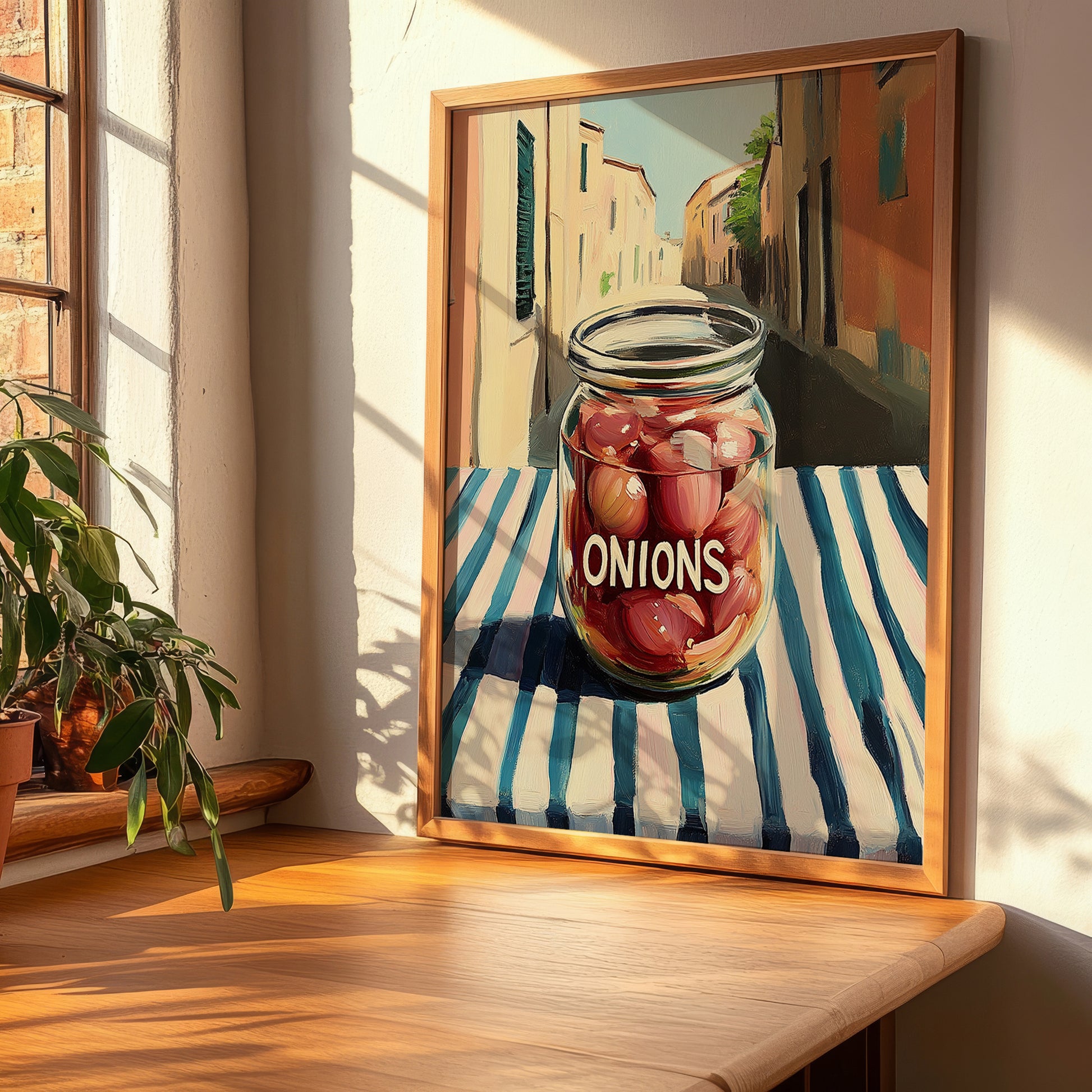 Onions – Italian Street Café Scene, Canned Vegetables Wall Poster, clean layout with no caption