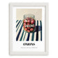 Onions – on Striped Tablecloth, Canned Vegetables Poster, placed in minimal white frame
