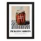 Pickled Carrots – on Striped Tablecloth, Canned Vegetables Wall Decor, in sleek black frame