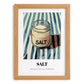 Salt – on Striped Tablecloth, Spices Art, set in oak frame