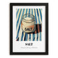 Salt – on Striped Tablecloth, Spices Art, in sleek black frame
