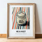Sea Salt – on Striped Tablecloth, Spices Poster, in wooden frame leaning on the floor