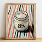 Sea Salt – on Striped Tablecloth, Spices Poster, no-text version framed in wood