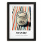 Sea Salt – on Striped Tablecloth, Spices Poster, in sleek black frame