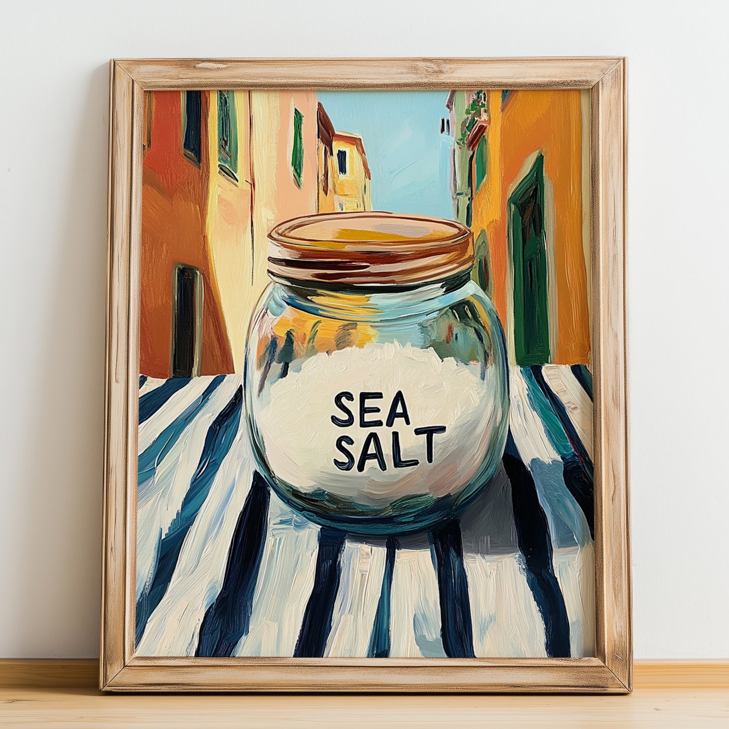 Sea Salt – Italian Café on the Corner, Spices Painting, no-text version framed in wood