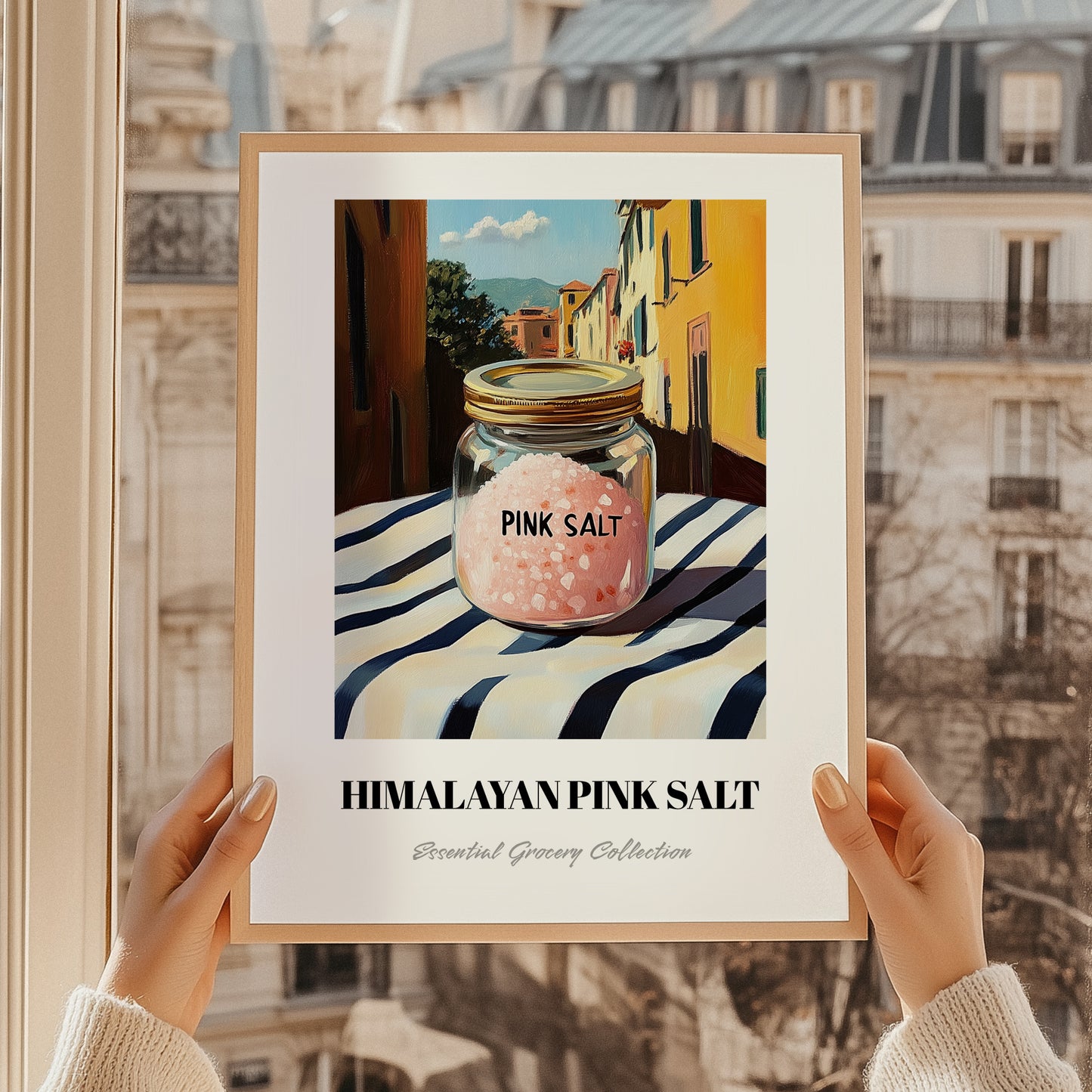 Himalayan Pink Salt – Italian Outdoor Café Scene, Spices Still Life, styled in a charming Paris street view
