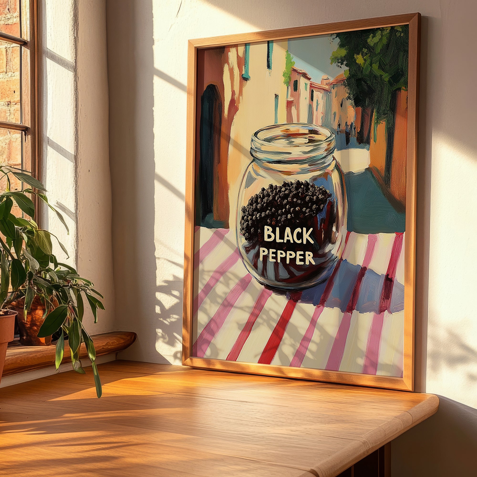 Black Pepper – Italian Outdoor Café Scene, Spices Art, clean layout with no caption