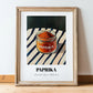 Paprika – on Striped Tablecloth, Spices Wall Decor, in wooden frame leaning on the floor