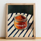 Paprika – on Striped Tablecloth, Spices Wall Decor, no-text version framed in wood