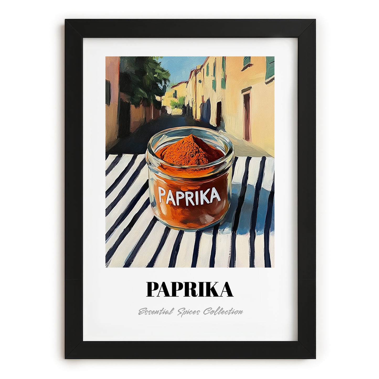 Paprika – Italian Street Café Scene, Spices Still Life, in sleek black frame