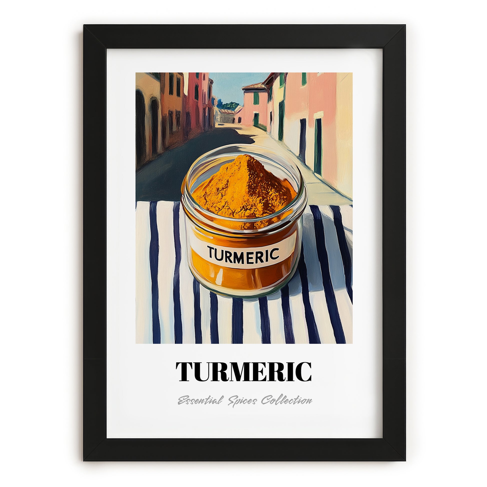 Turmeric – Italian Café on the Corner, Spices Wall Art, in sleek black frame