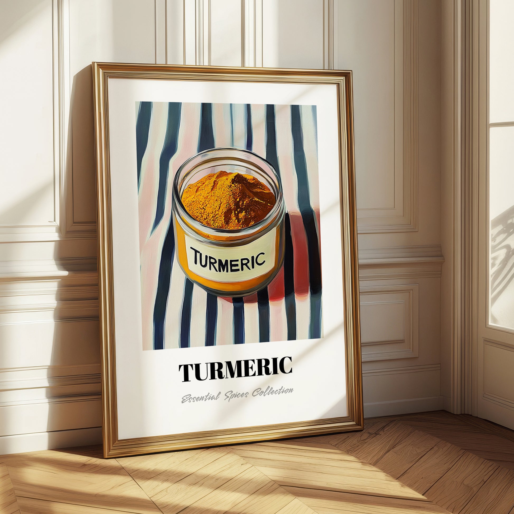 Turmeric – on Striped Tablecloth, Spices Illustration