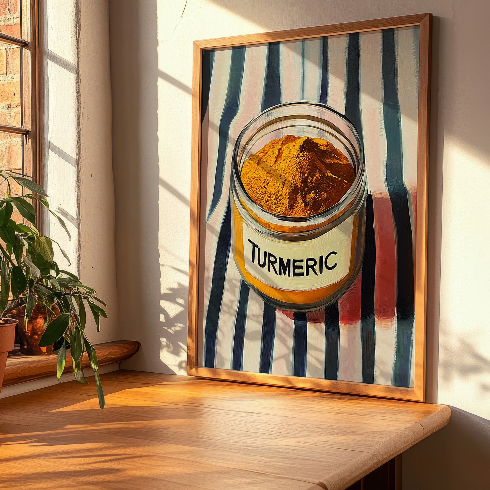 Turmeric – on Striped Tablecloth, Spices Illustration, clean layout with no caption