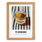 Turmeric – on Striped Tablecloth, Spices Illustration, set in oak frame
