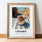 Cinnamon – Italian Urban Café Scene, Spices Poster, in wooden frame leaning on the floor