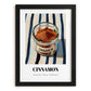 Cinnamon – on Striped Tablecloth, Spices Still Life, in sleek black frame