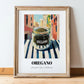 Oregano – Italian Outdoor Café Scene, Spices Still Life, in wooden frame leaning on the floor