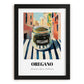 Oregano – Italian Outdoor Café Scene, Spices Still Life, in sleek black frame