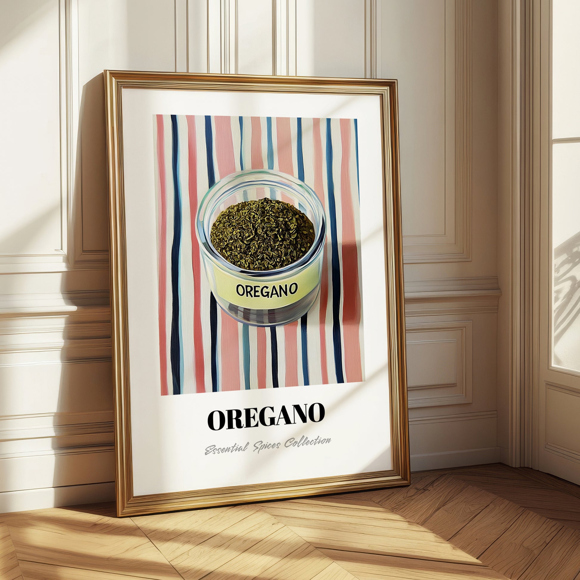 Oregano – on Striped Tablecloth, Spices Wall Decor