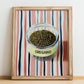 Oregano – on Striped Tablecloth, Spices Wall Decor, no-text version framed in wood