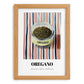 Oregano – on Striped Tablecloth, Spices Wall Decor, set in oak frame