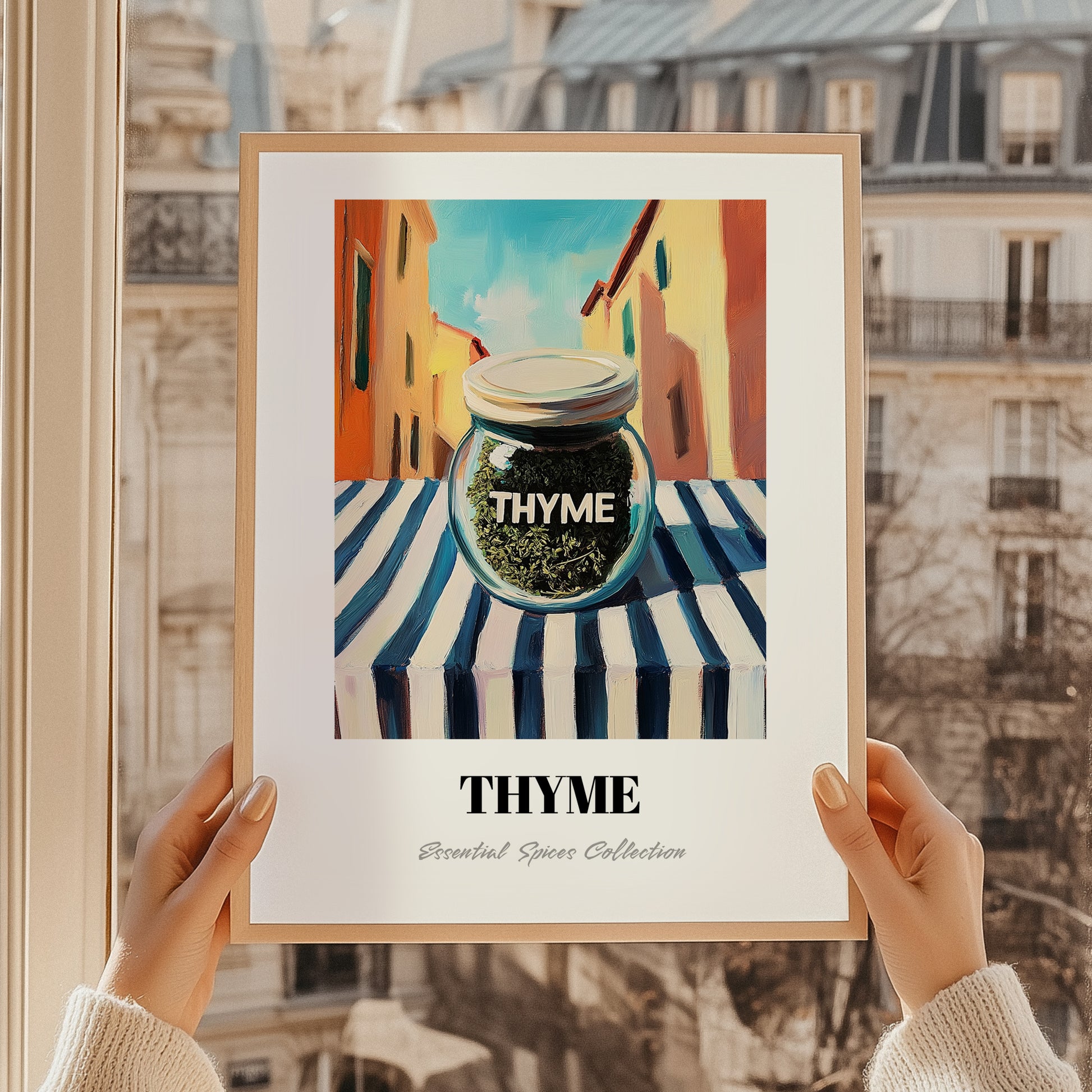 Thyme – Italian Urban Café Scene, Spices Poster, styled in a charming Paris street view