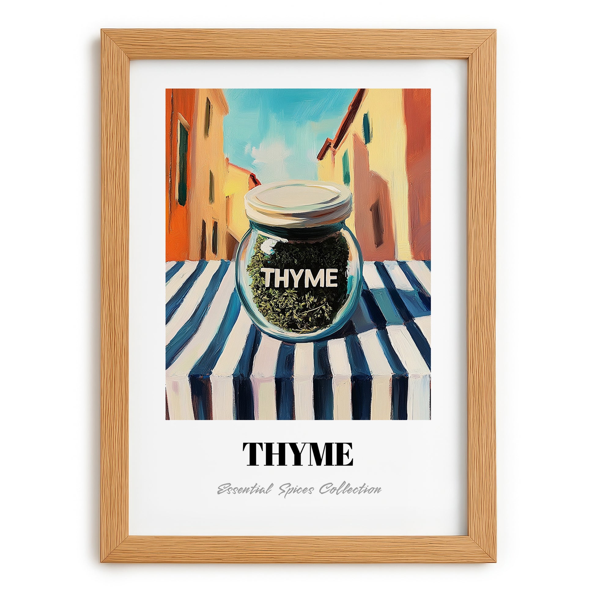 Thyme – Italian Urban Café Scene, Spices Poster, set in oak frame
