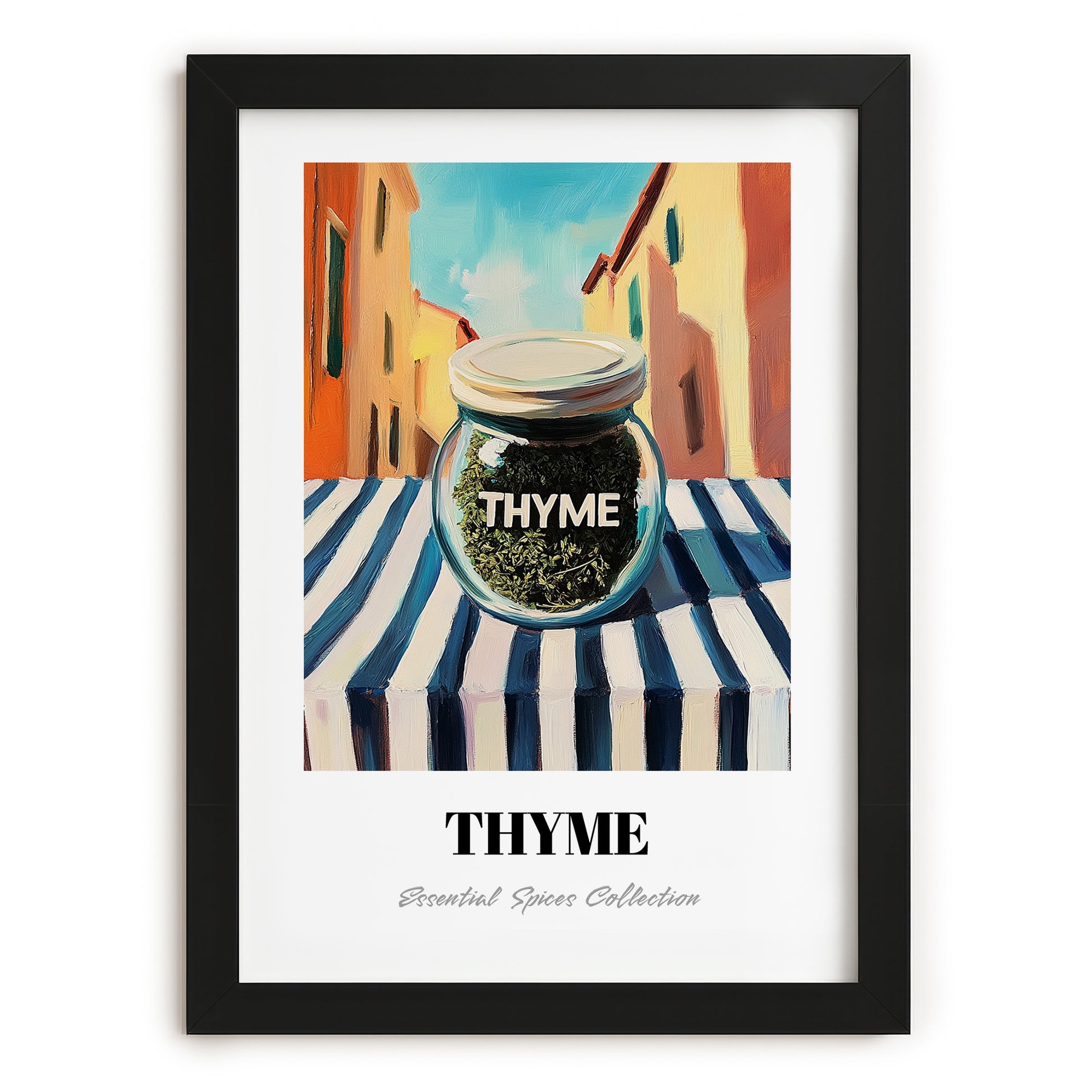 Thyme – Italian Urban Café Scene, Spices Poster, in sleek black frame