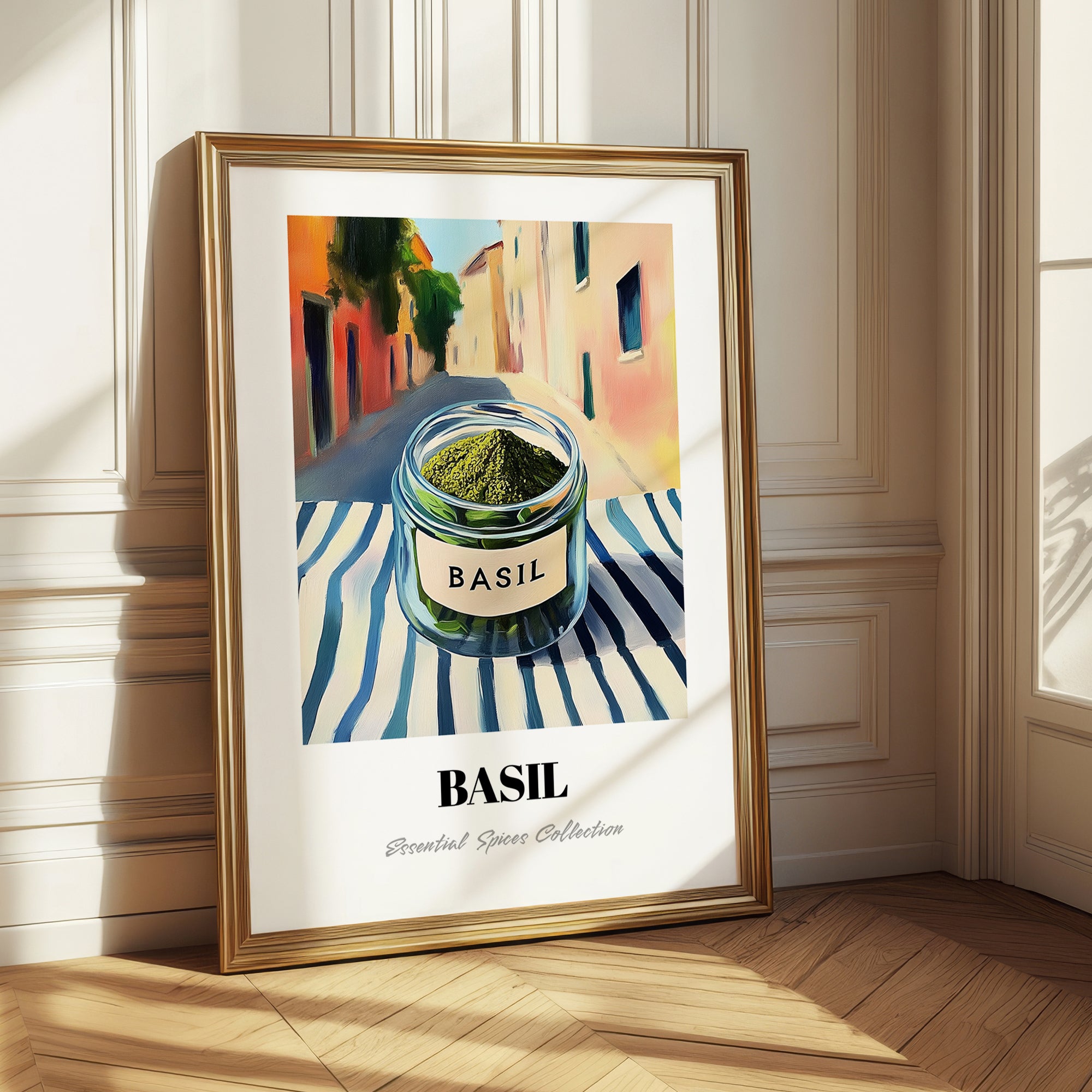 Basil – Italian Outdoor Café Scene, Spices Painting
