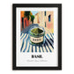 Basil – Italian Outdoor Café Scene, Spices Painting, in sleek black frame