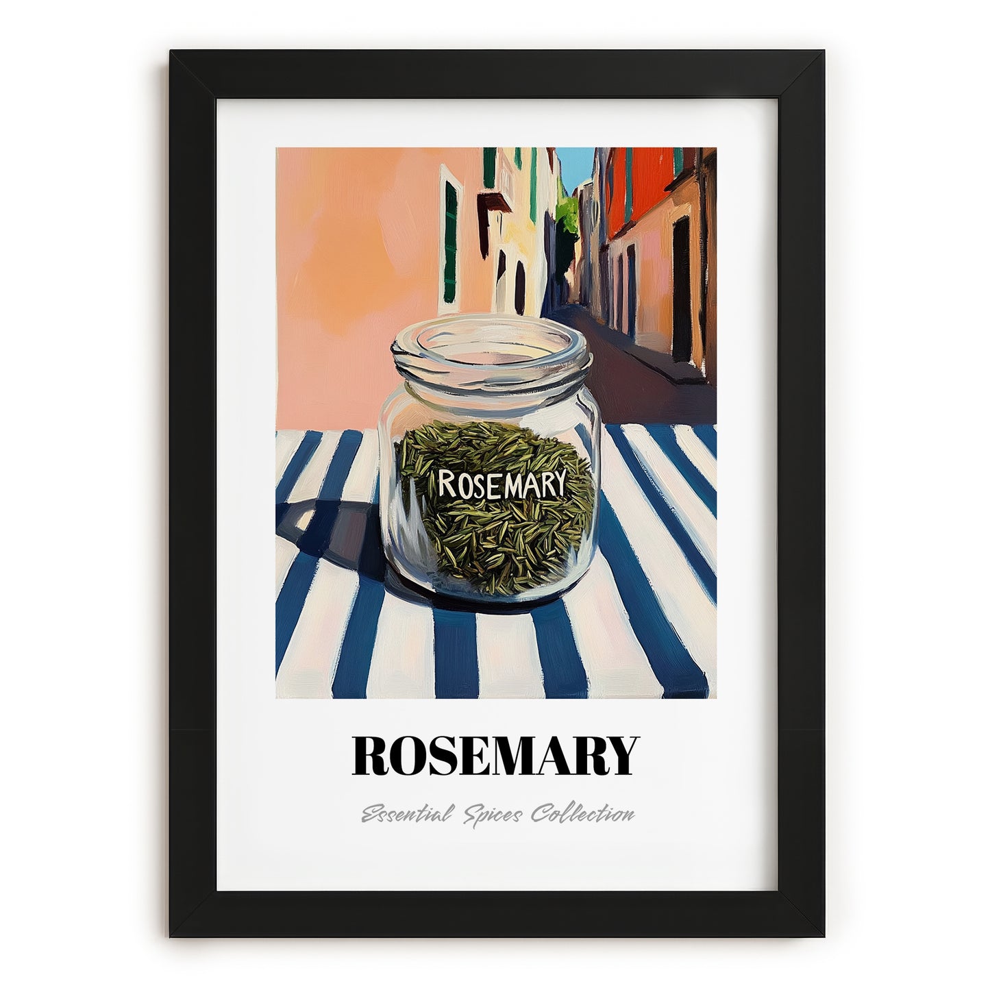 Rosemary – Italian Outdoor Café Scene, Spices Wall Print, in sleek black frame