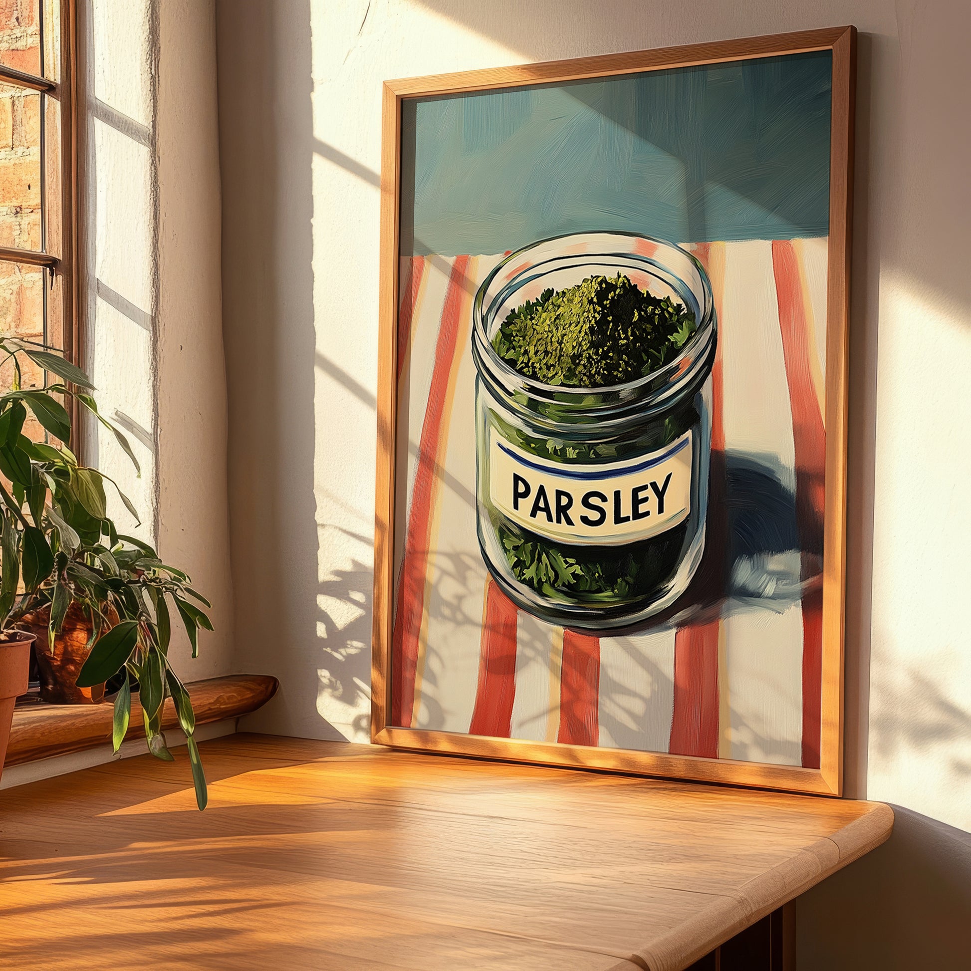 Parsley – on Striped Tablecloth, Spices Wall Decor, clean layout with no caption
