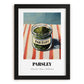 Parsley – on Striped Tablecloth, Spices Wall Decor, in sleek black frame
