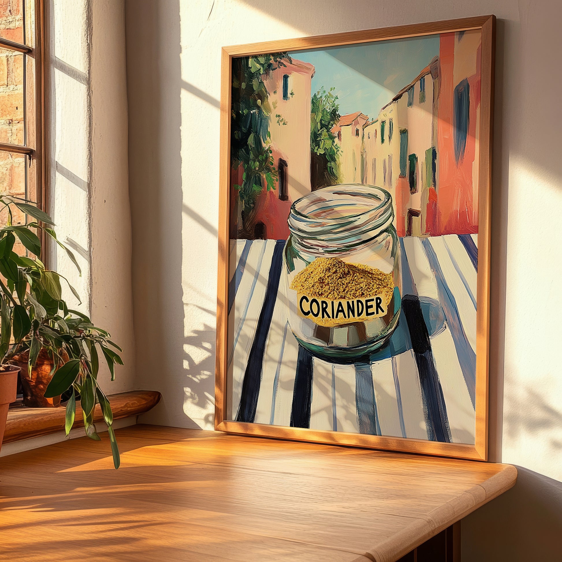 Coriander – Italian Urban Café Scene, Spices Wall Print, clean layout with no caption