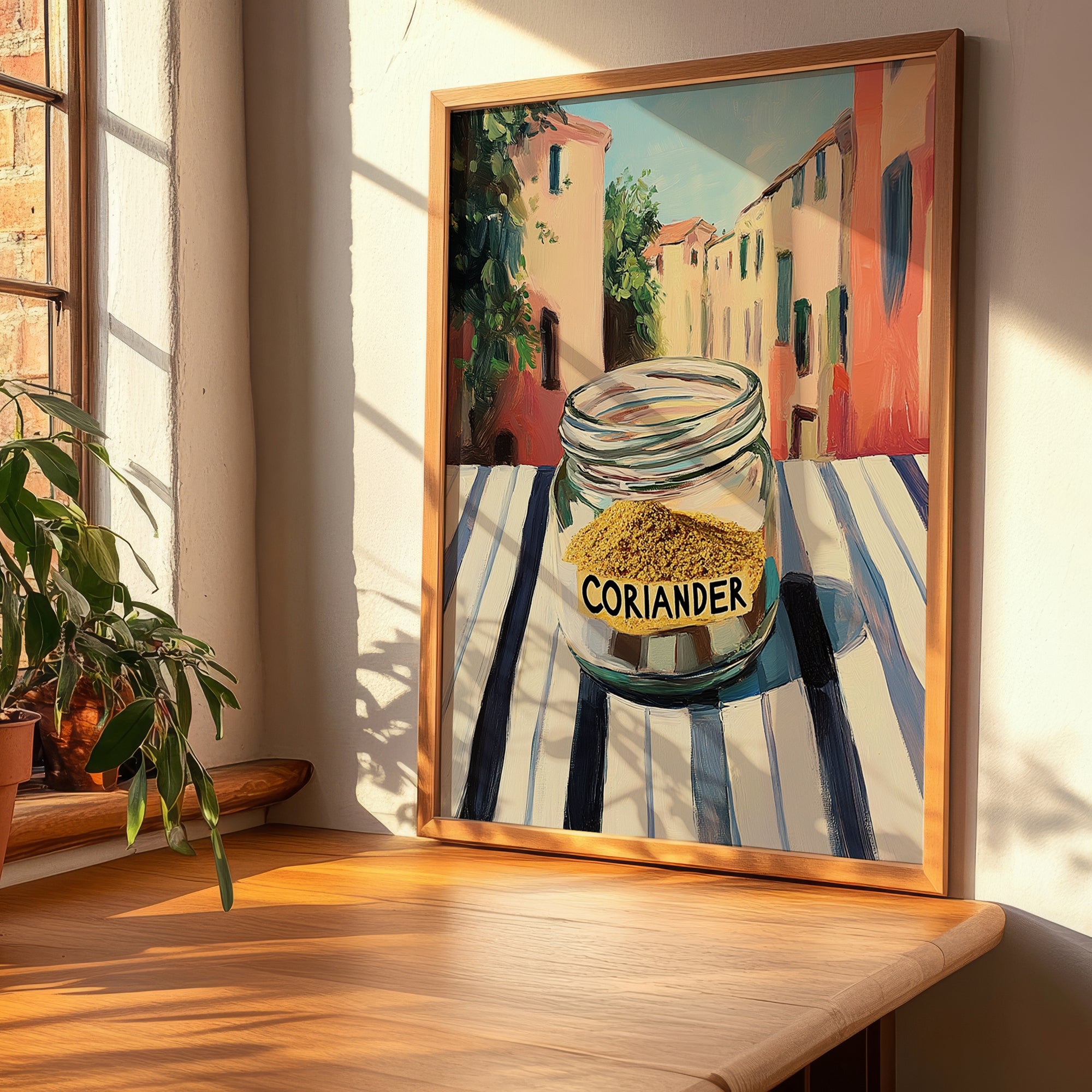 Coriander – Italian Urban Café Scene, Spices Wall Print, clean layout with no caption