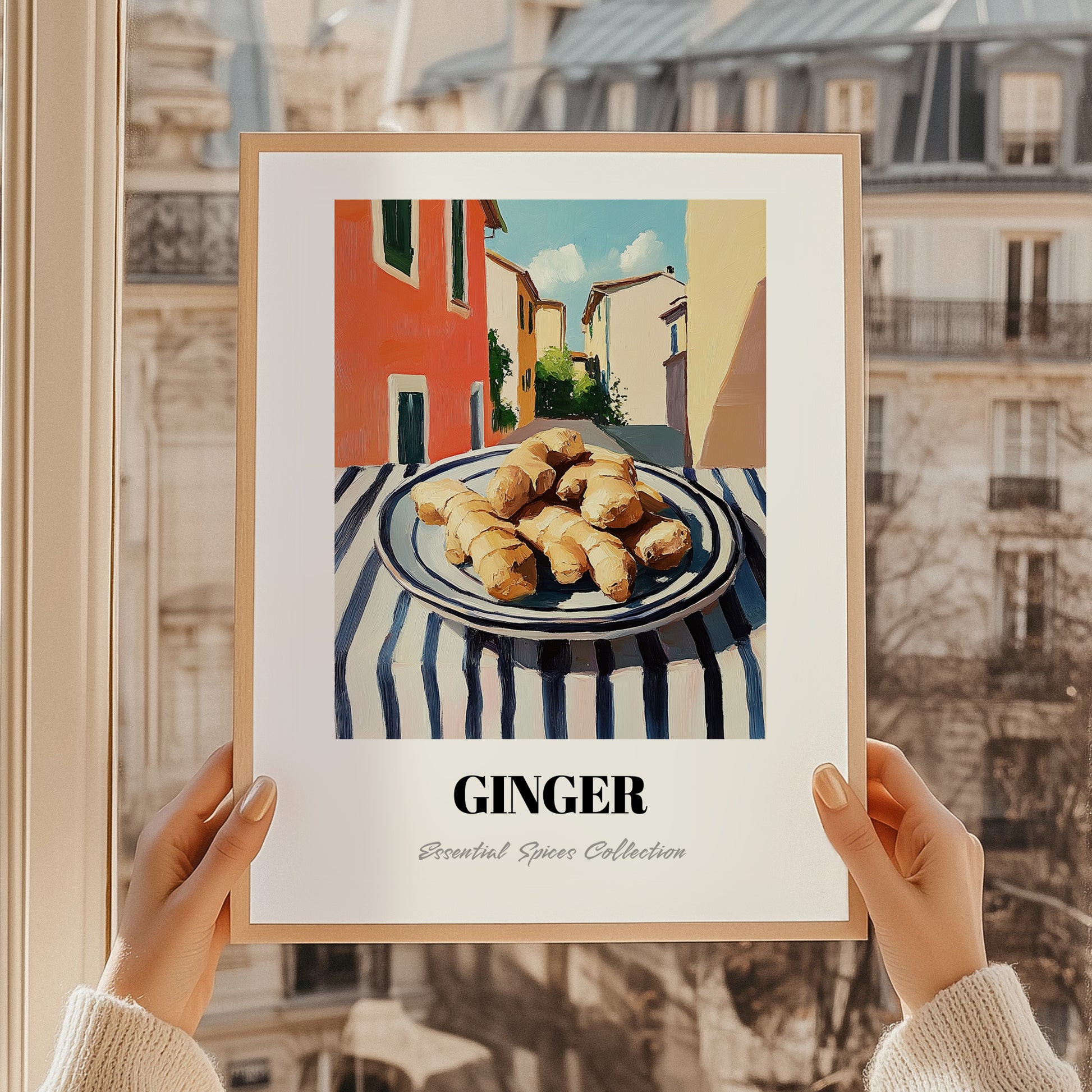Ginger – Italian Café on the Corner, Spices Painting, styled in a charming Paris street view