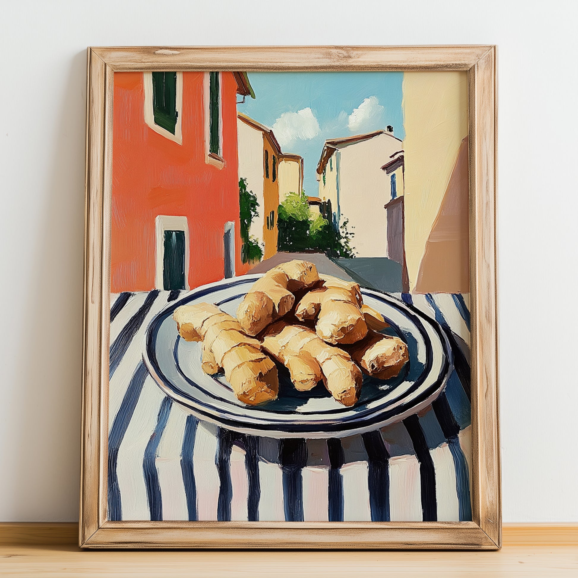Ginger – Italian Café on the Corner, Spices Painting, no-text version framed in wood