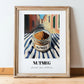 Nutmeg – Italian Street Café Scene, Spices Wall Decor, in wooden frame leaning on the floor