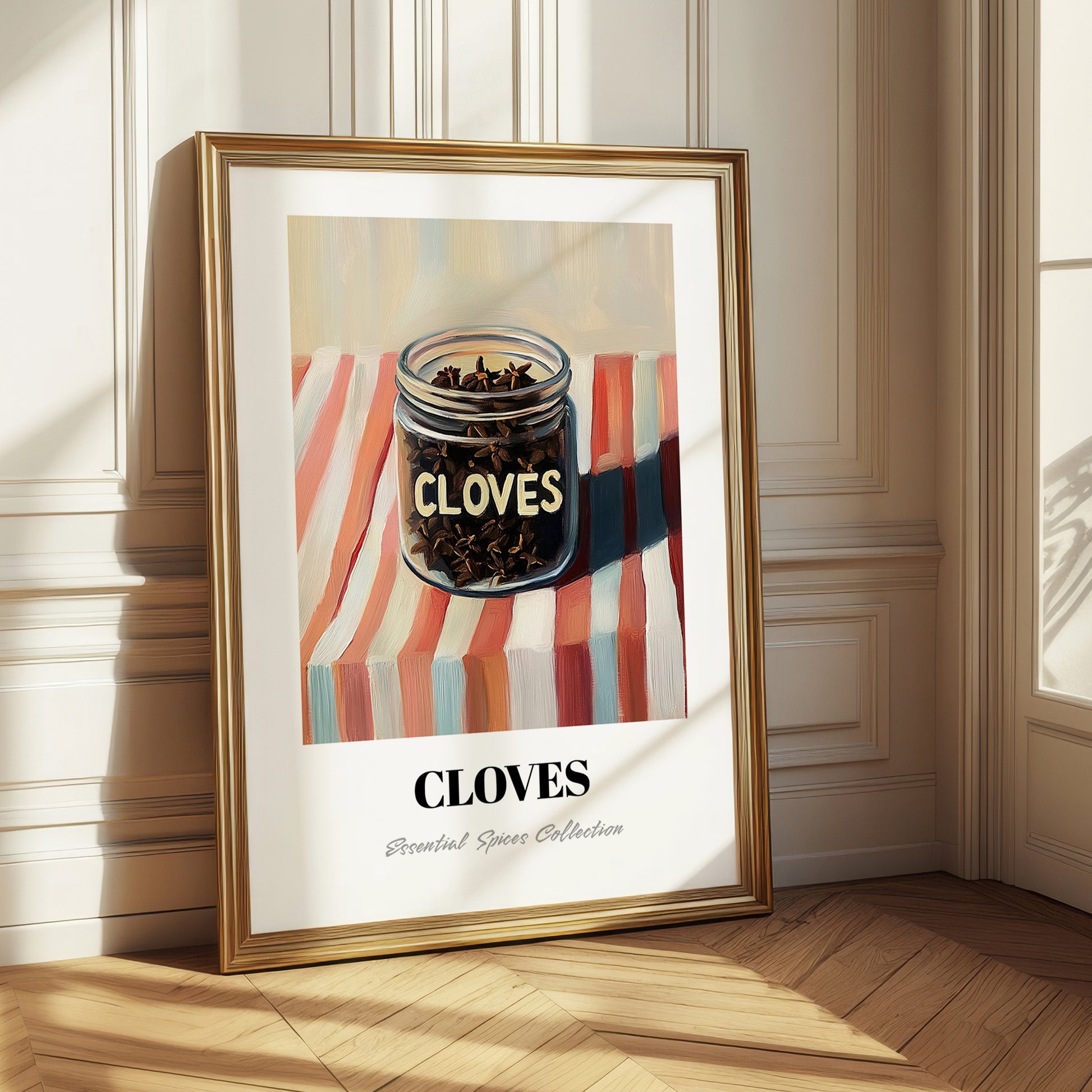 Cloves – on Striped Tablecloth, Spices Painting