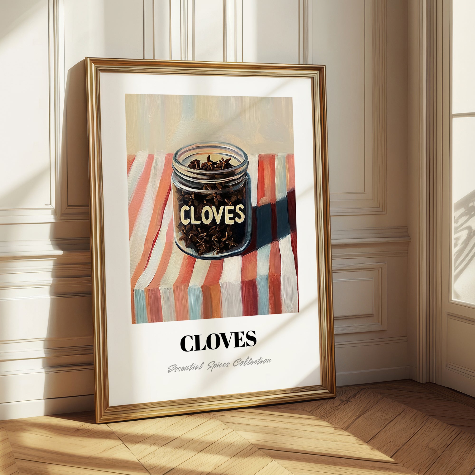 Cloves – on Striped Tablecloth, Spices Painting
