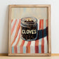 Cloves – on Striped Tablecloth, Spices Painting, no-text version framed in wood