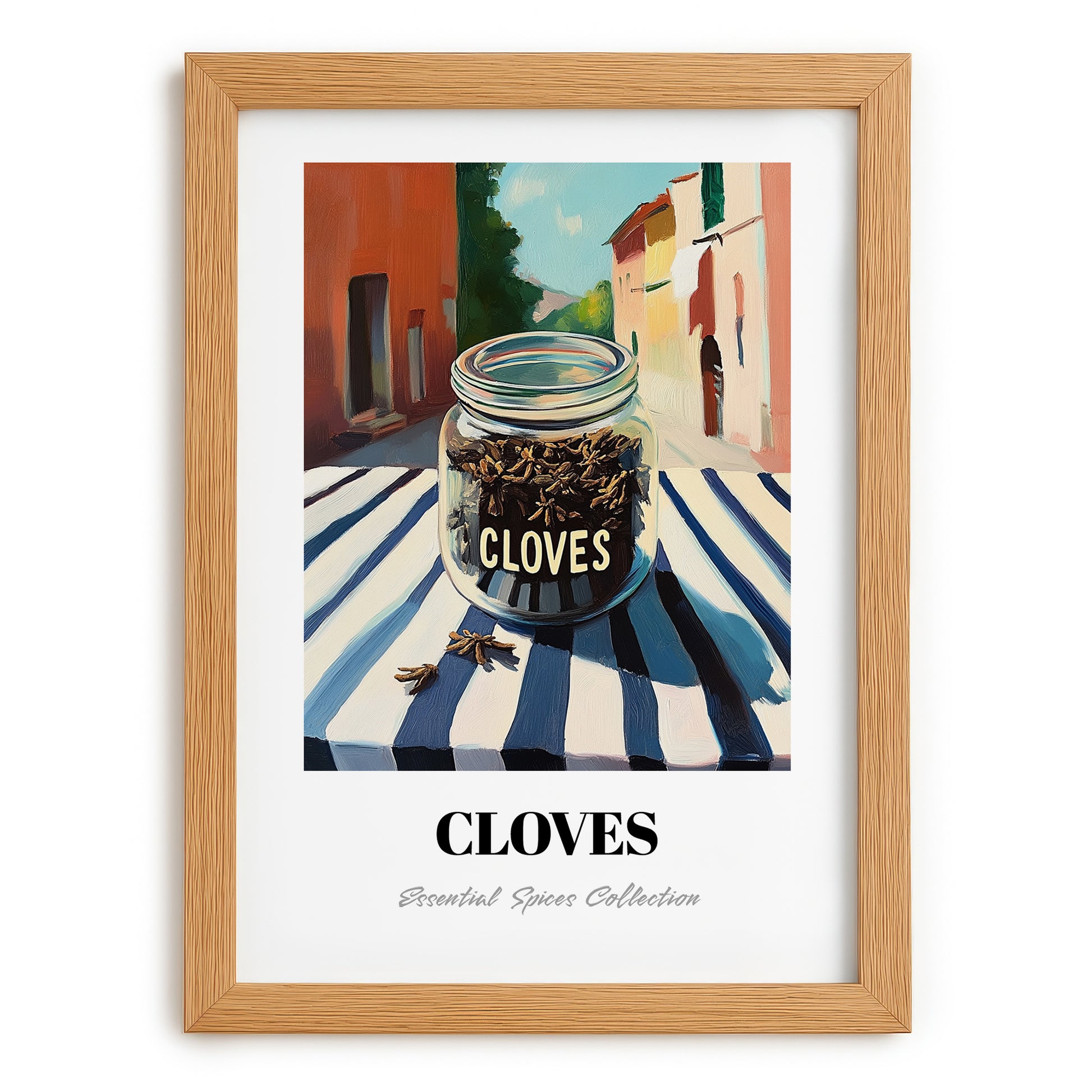 Cloves – Italian Urban Café Scene, Spices Wall Decor, set in oak frame
