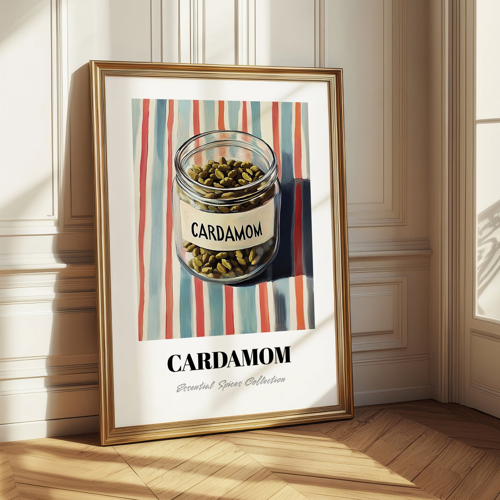 Cardamom – on Striped Tablecloth, Spices Illustration