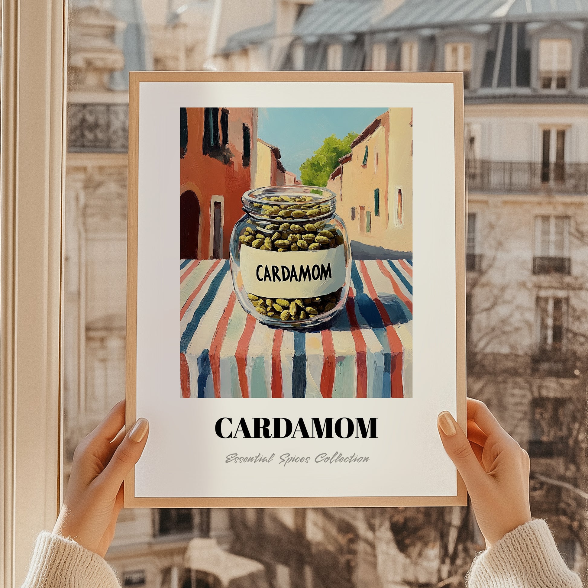 Cardamom – Italian Outdoor Café Scene, Spices Poster, styled in a charming Paris street view