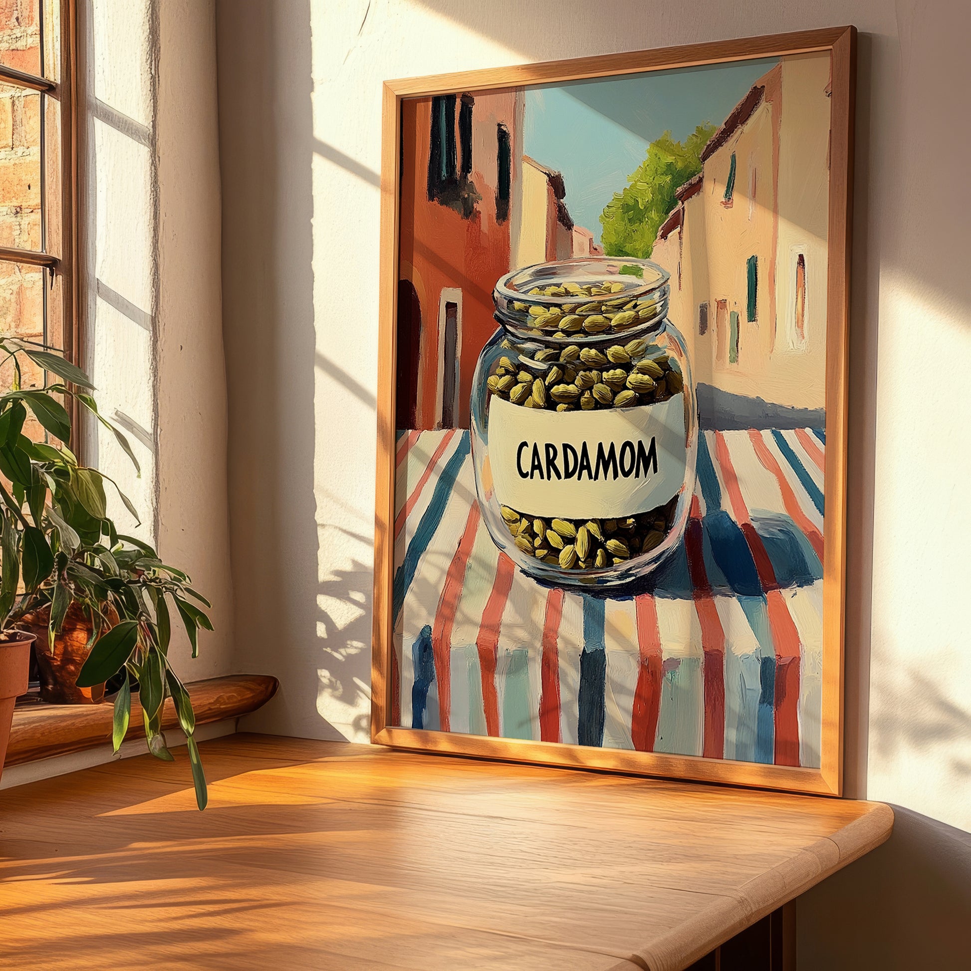 Cardamom – Italian Outdoor Café Scene, Spices Poster, clean layout with no caption