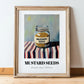 Mustard Seeds – on Striped Tablecloth, Spices Print, in wooden frame leaning on the floor