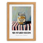 Mustard Seeds – on Striped Tablecloth, Spices Print, set in oak frame