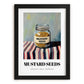 Mustard Seeds – on Striped Tablecloth, Spices Print, in sleek black frame